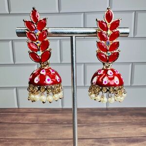 Vintage Red and Gold Jhumka Style Earrings - SKU K